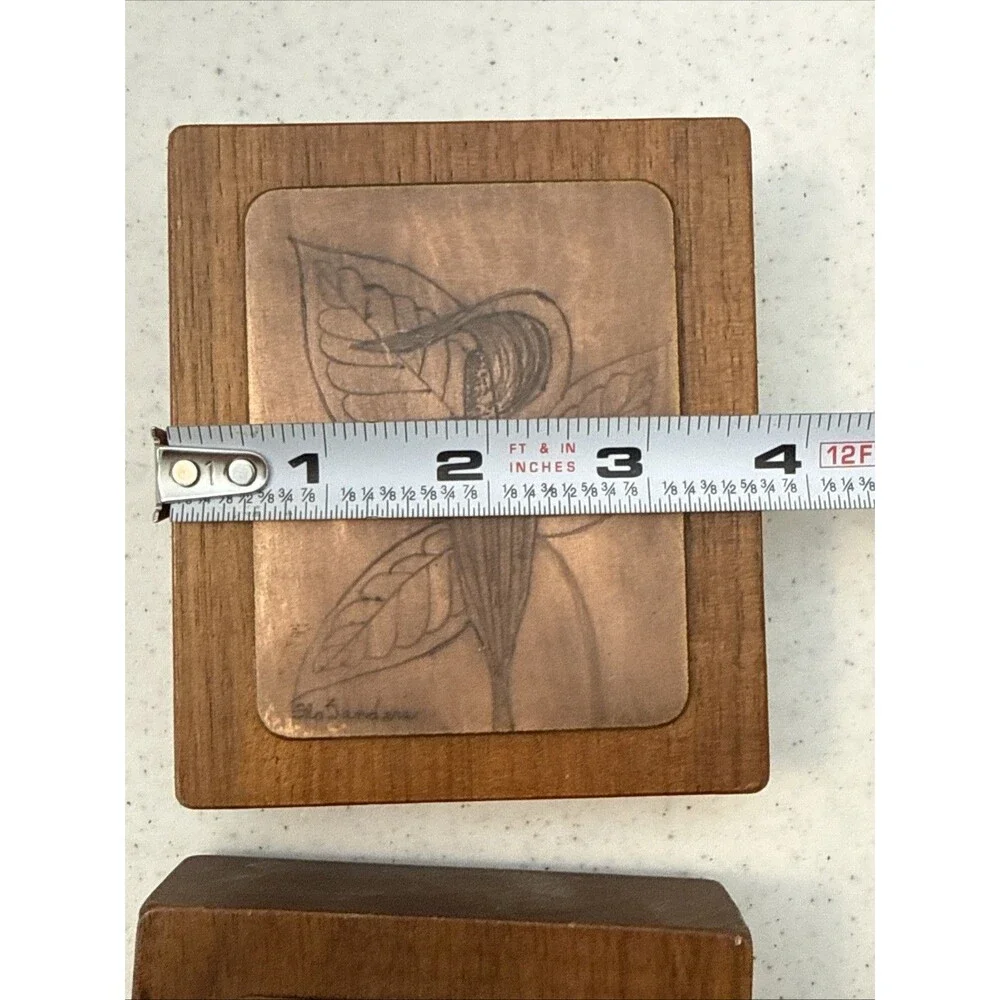 Botanical Wall Art Plaque Set Copper Tone Leaf Relief on Wood Lot 2